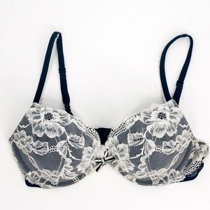 Body By Victoria Push-Up Bra 34C Black White Lace